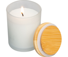 Candle in frosted glass with bamboo lid Metz